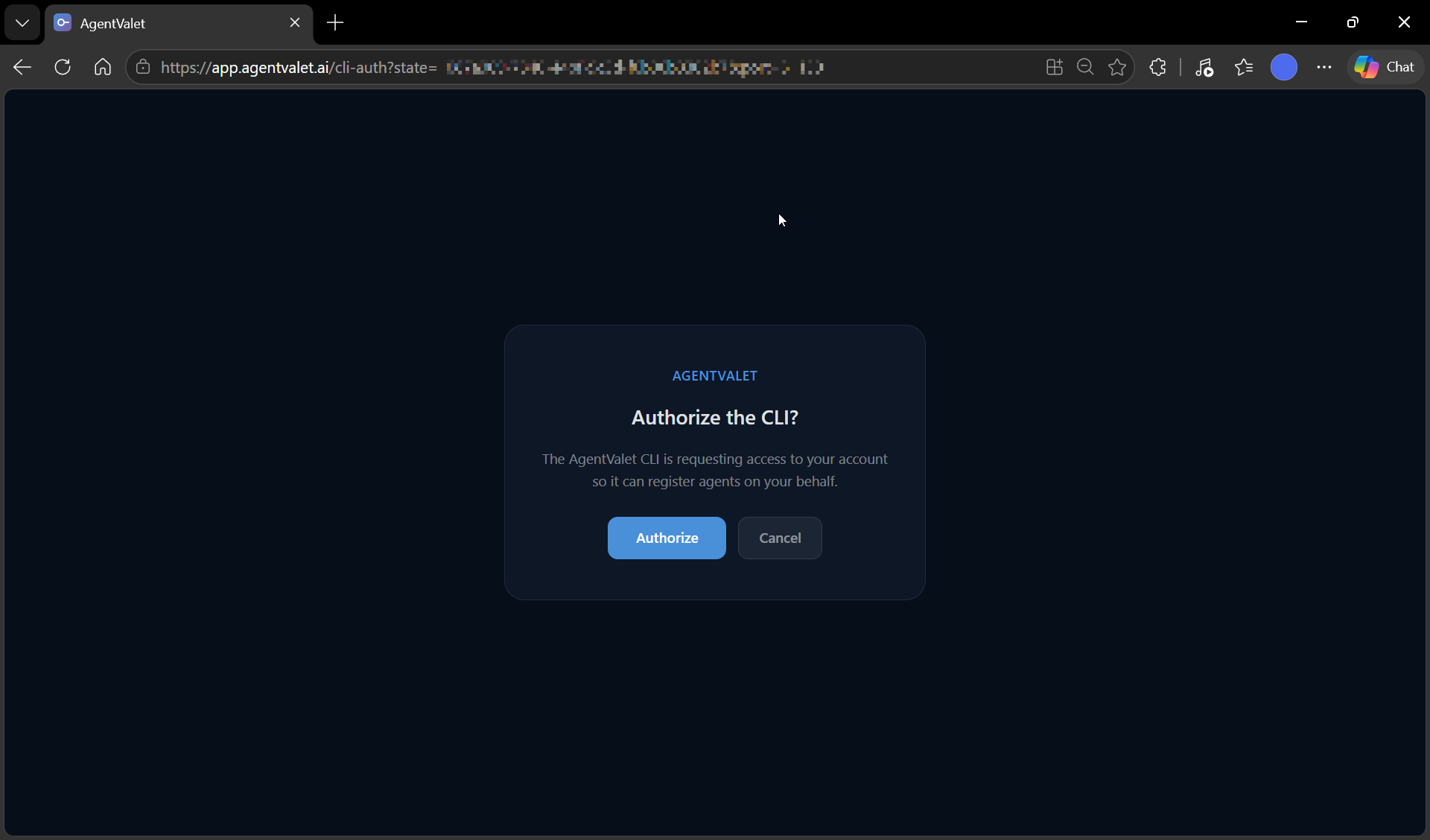 CLI auth page in the browser