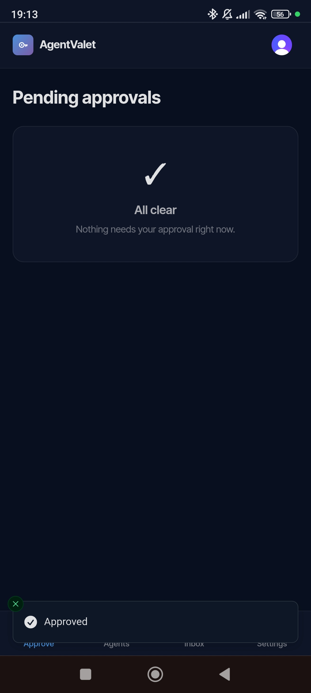 Mobile approval detail page with passkey approve button